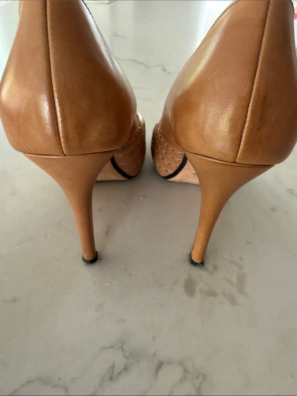 Cole Haan Nike collab Tan Woven Peep-Toe Leather Heels 9B